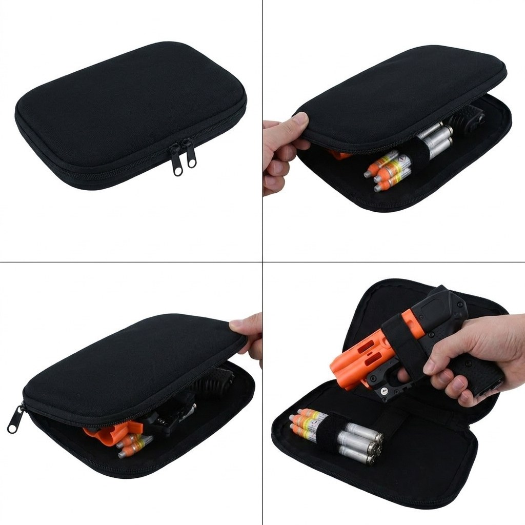 Illustrazione esplicativa passo-passo: inserimento e estrazione della pistola JPX dal borsetto